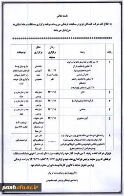 برنامه زمانبندی برگزاری مسابقات فرهنگی و هنری و قرآنی در فروردین ماه 1393