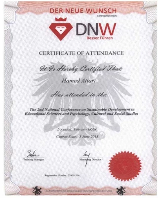 اخذگواهی نامه ی بین المللی آکادمی علمی der neue wunsch ازکشور اتریش توسط آقای حامد عطاری