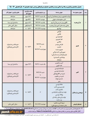 جدول زمان بندی برگزاری مرحله ی استانی بیست و هفتمین جشنواره ی فرهنگی دانشجومعلمان پردیس شهیدمقصودی