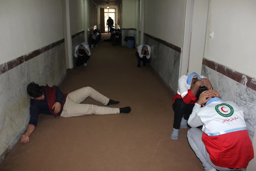 مانور آمادگی در برابر زلزله در دانشگاه فرهنگیان همدان برگزار شد