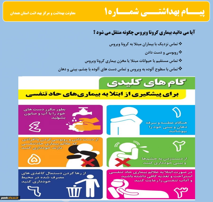 انتشار پیام های بهداشتی با مضمون (کرونا ویروس) بروی پورتال دانشگاه علوم پزشکی استان همدان 2
